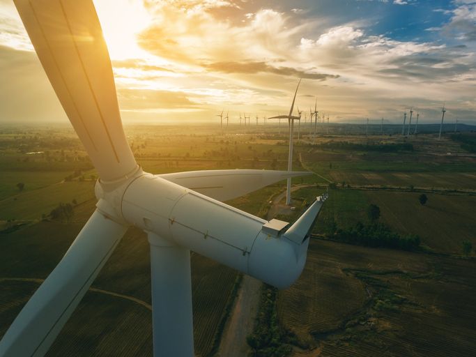 Drone View of Wind Turbine